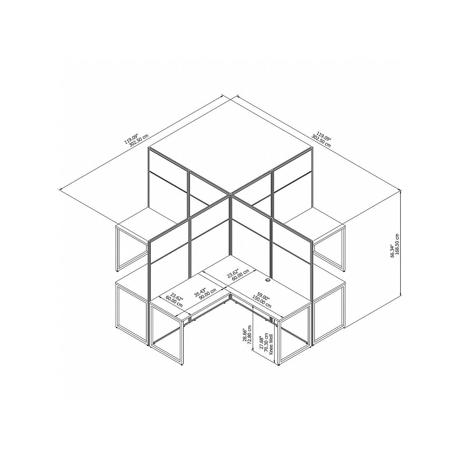 Bush Business Furniture Easy Office L-Shaped 4 Person Cubicle with Cable Management