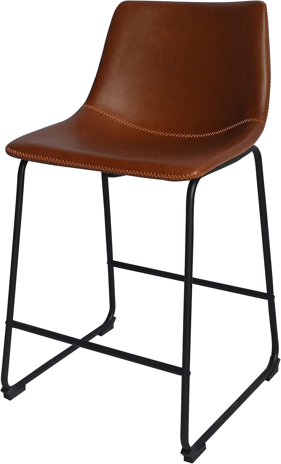 Set of 2 Black Faux Leather Metal Counter Height Chairs