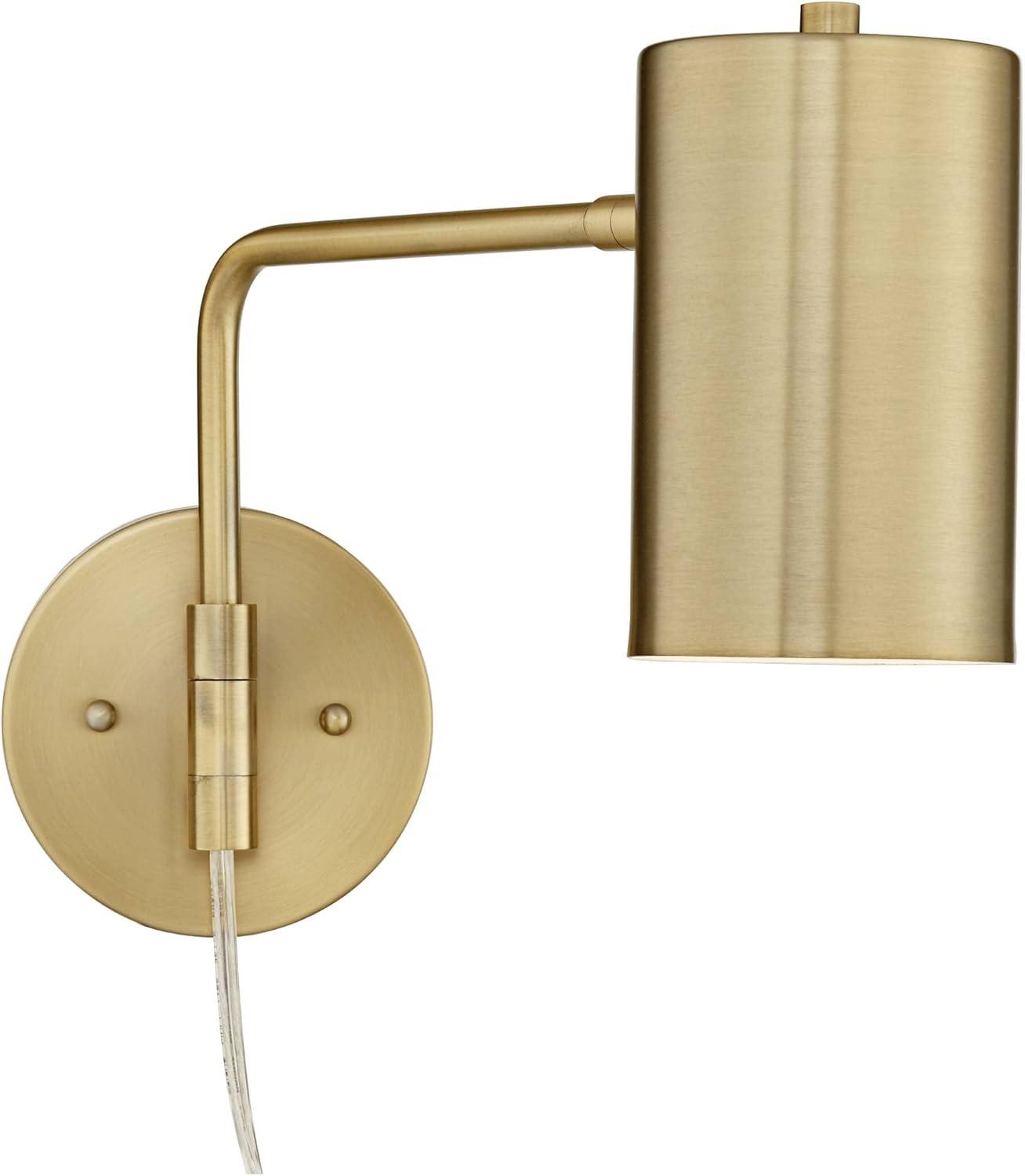 360 Lighting Carla Modern Swing Arm Wall Lamps Set of 2 Brushed Brass Plug-in Light Fixture Up Down Cylinder Shade for Bedroom Bedside Living Room