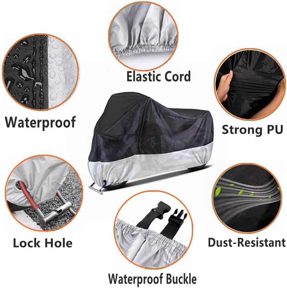 Motorcycle Covers, Outdoor Waterproof Motorbike Covers with Lock-Holes & Storage Bag, Fits up to 96.5" Motorcycles