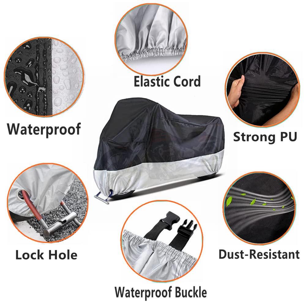 Motorcycle Covers, Outdoor Waterproof Motorbike Covers with Lock-Holes & Storage Bag, Fits up to 96.5" Motorcycles