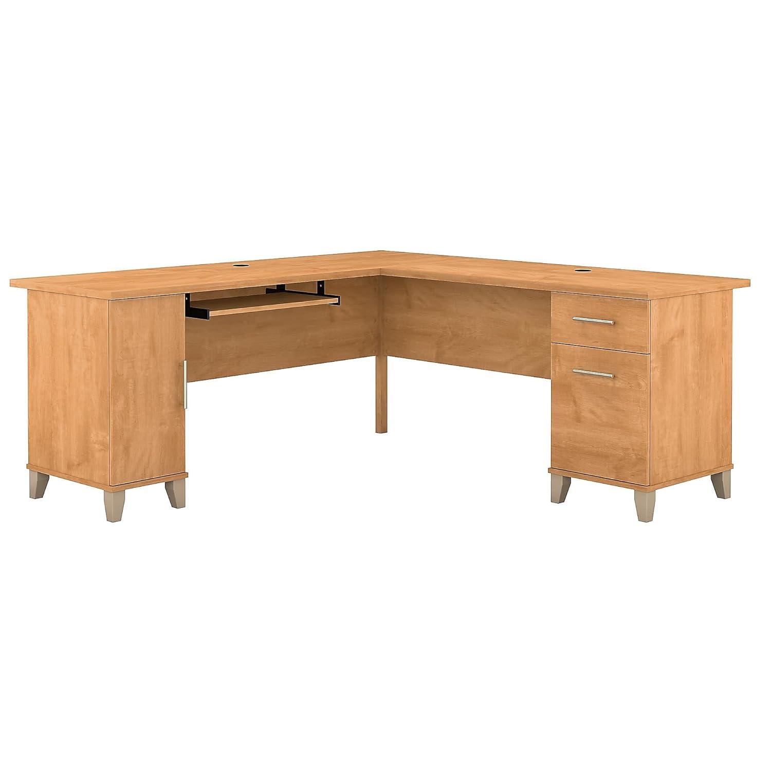 Bush Furniture Somerset 72 in L Shape Desk with Keyboard Tray, File Drawer and Storage in Maple Cross (Ships in 2 boxes)