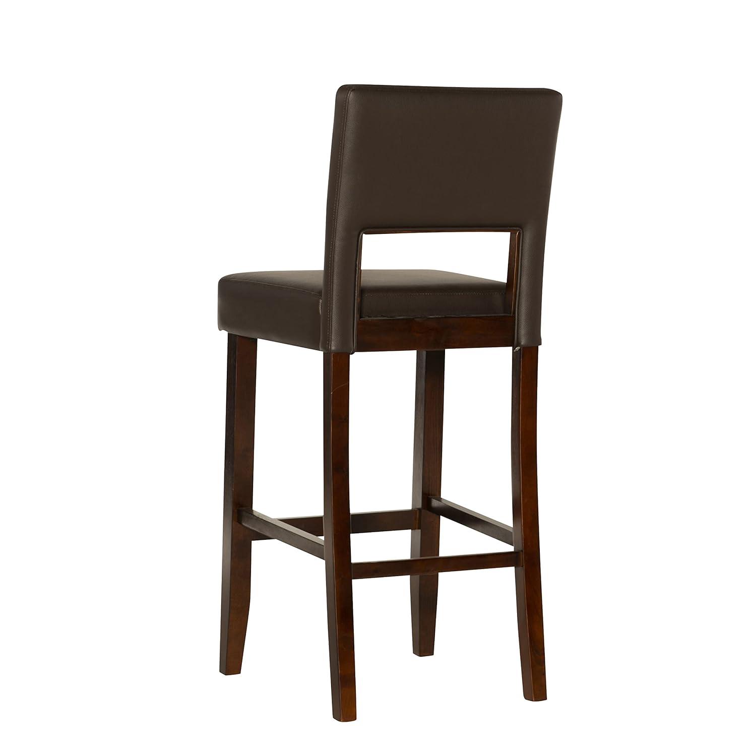 Linon 30" Vega Padded Back and Seat Faux Leather Barstool Hardwood/Espresso : Upholstered, Armless, Fixed Height