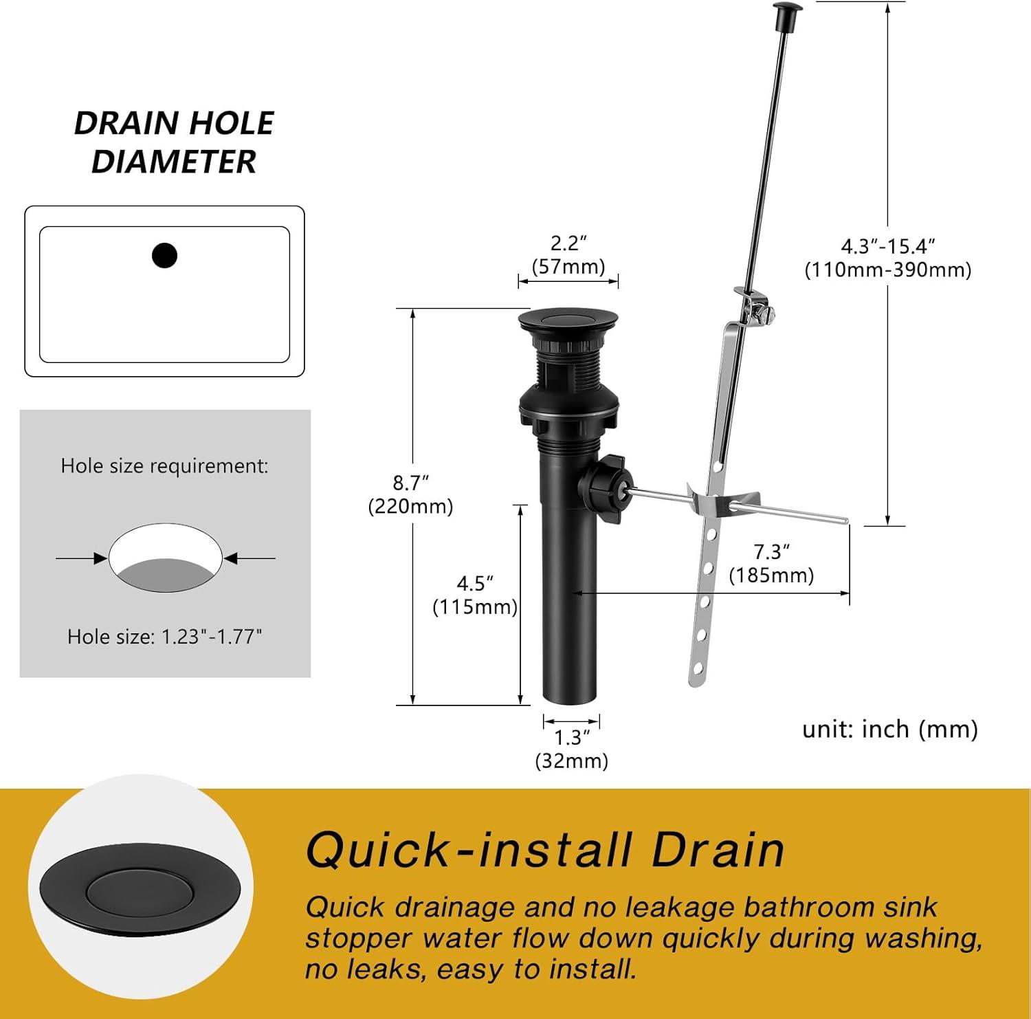 KZH Vessel Sink Faucet, Matte Black Tall Waterfall Spout Bathroom Faucet,Single Handle Bathroom Sink Faucet for 1 Hole Mixer Tap Washbasin Vanity Faucet with Pop-up Drain and Supply Hoses