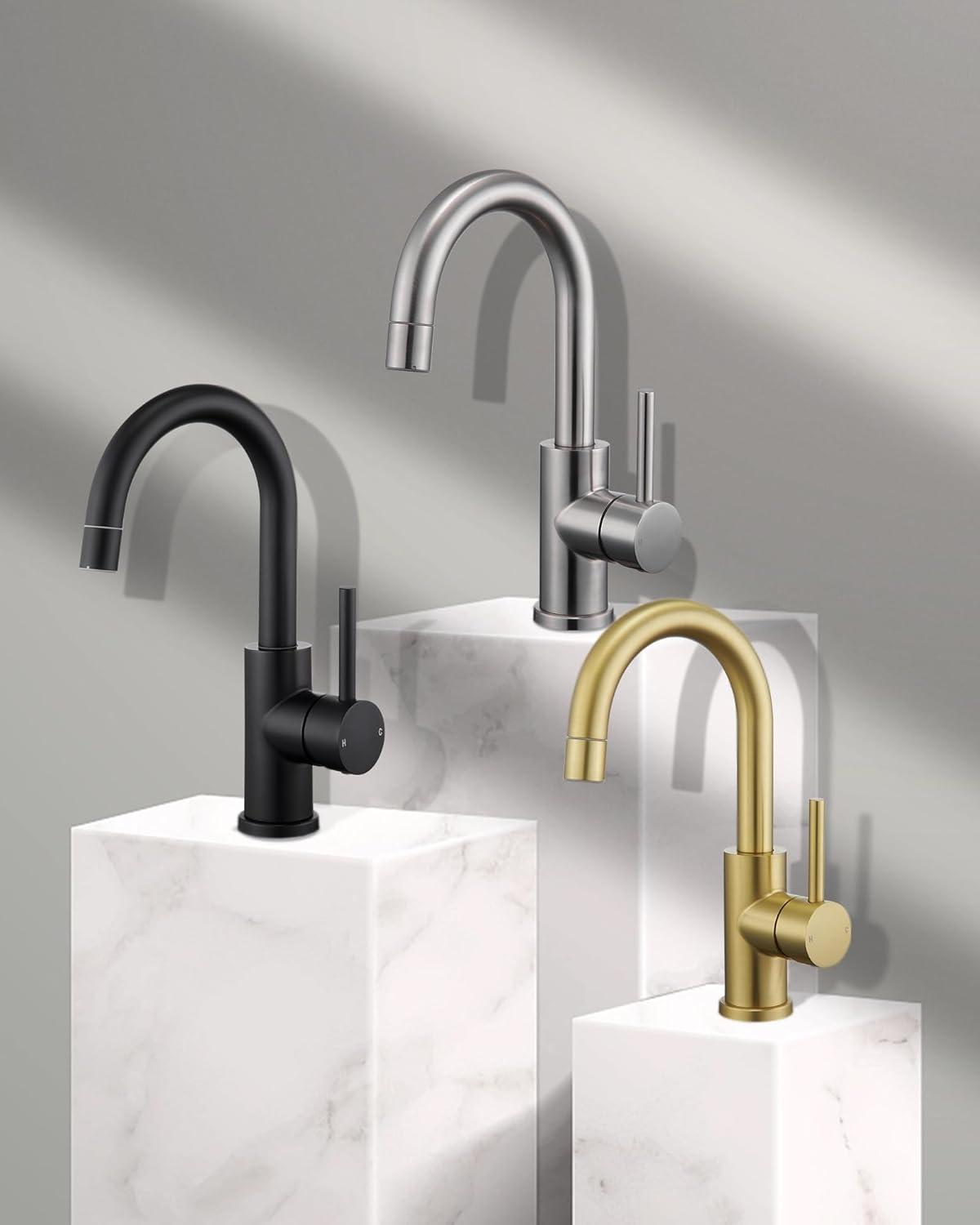 Brushed Gold Stainless Steel Single Handle Bathroom Faucet