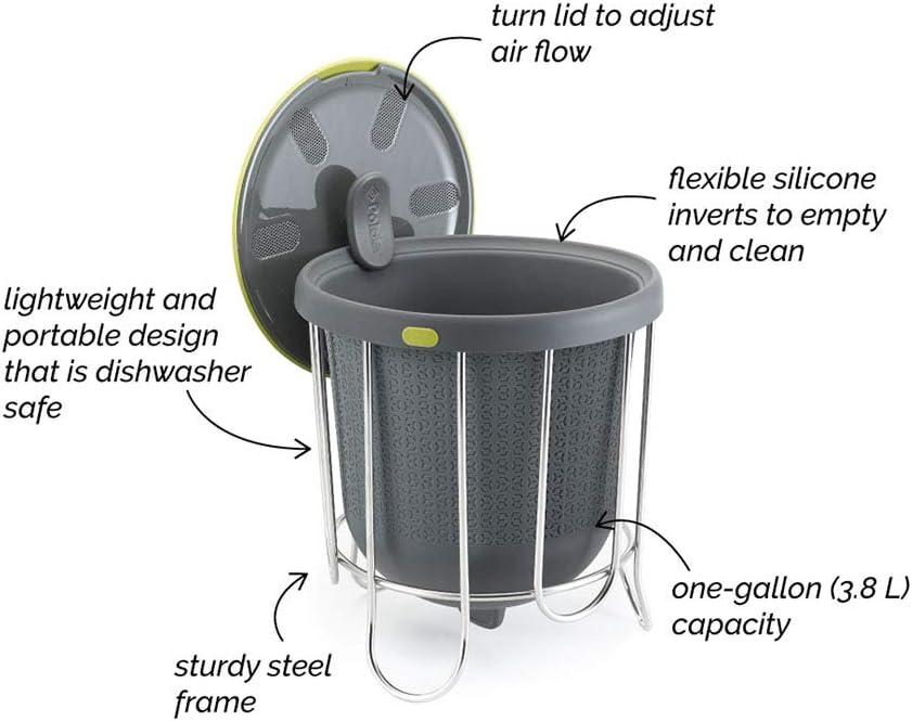 Polder Kitchen Composter-Flexible Silicone Bucket inverts for Emptying and Cleaning - no Need to Touch Contents- Adjustable lid for Ventilation & Airflow Control, Gray/Green