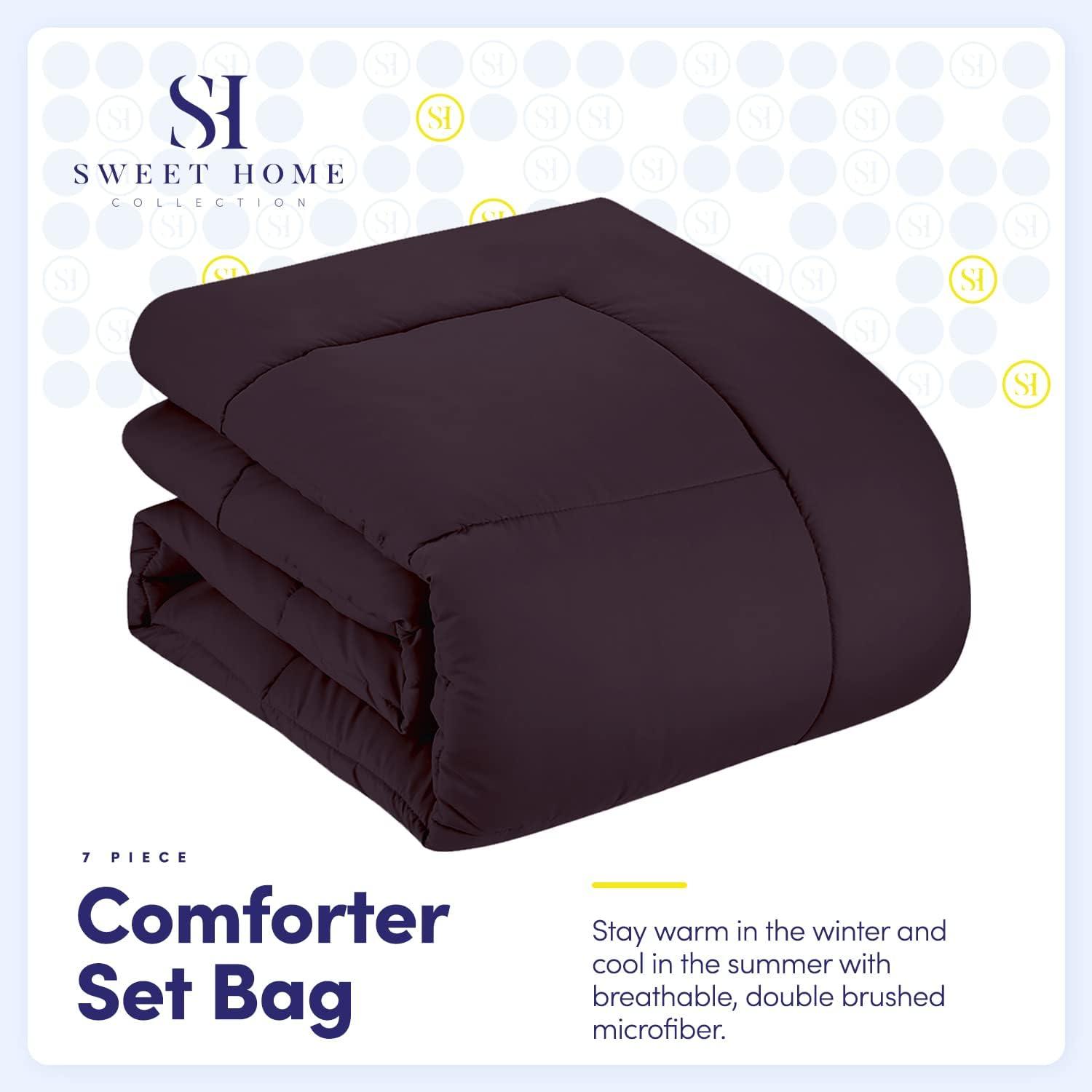 Bed-in-A-Bag Solid Color Comforter & Sheet Set Soft All Season Bedding, Twin XL, Purple