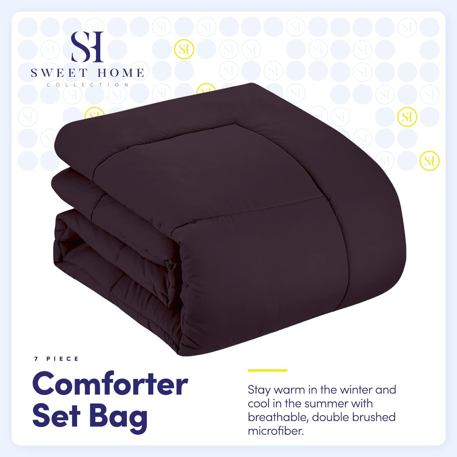 Bed-in-A-Bag Solid Color Comforter & Sheet Set Soft All Season Bedding, Twin XL, Purple