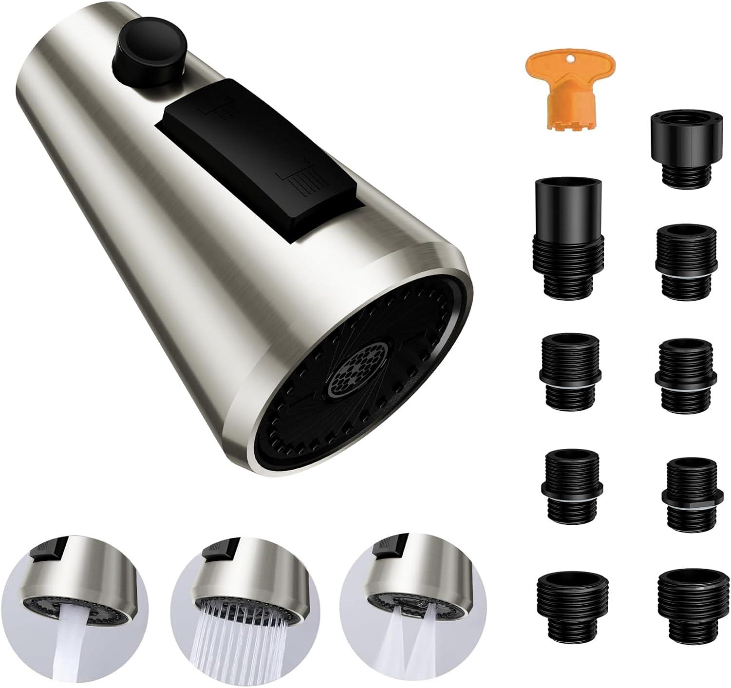WOWOW 3-Function Sprayer Pull Down Kitchen Faucet Spray Head Replacement With 9-Adapter Kit