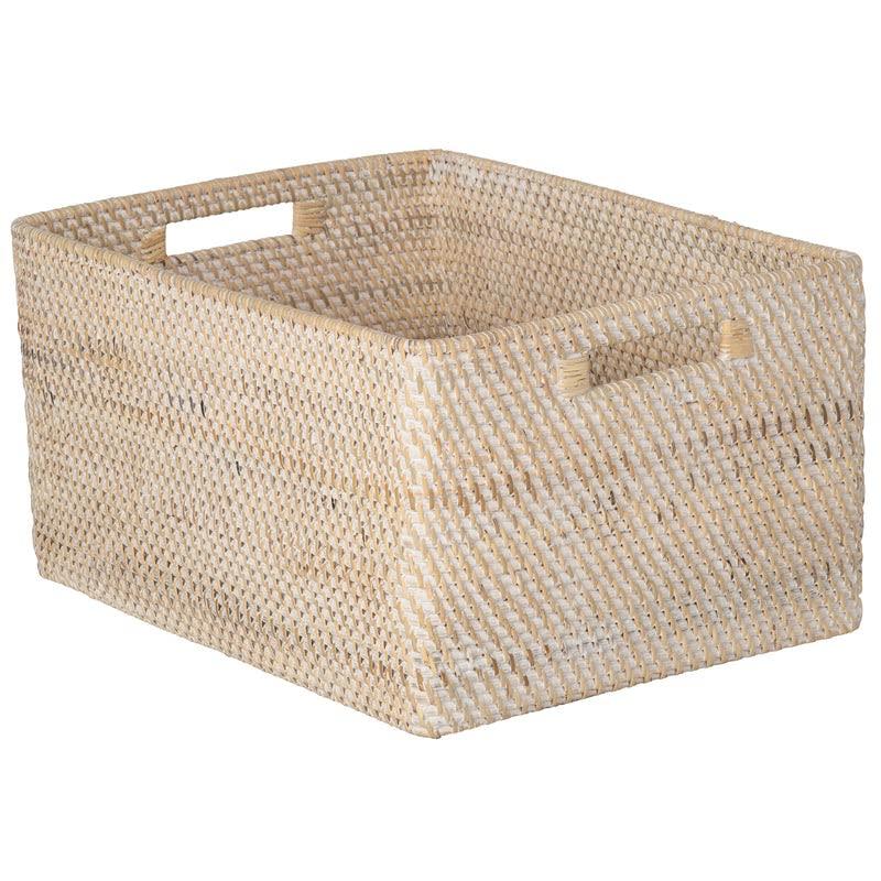 Kouboo Loma Rectangular Decorative Rattan Storage Basket With Handles, Coastal-Inspired Handwoven, Home Organization, Black Antique, Latte