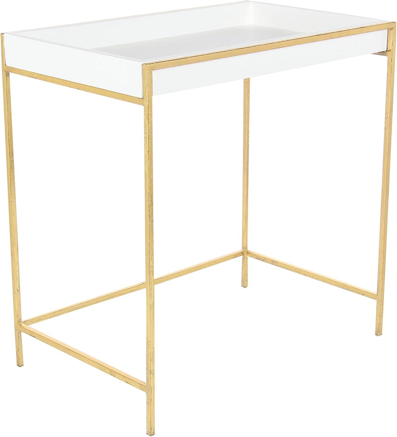 Blaine Wooden Nesting Tray Top Geometric Side End White Accent Table with Gold Metal Legs Set