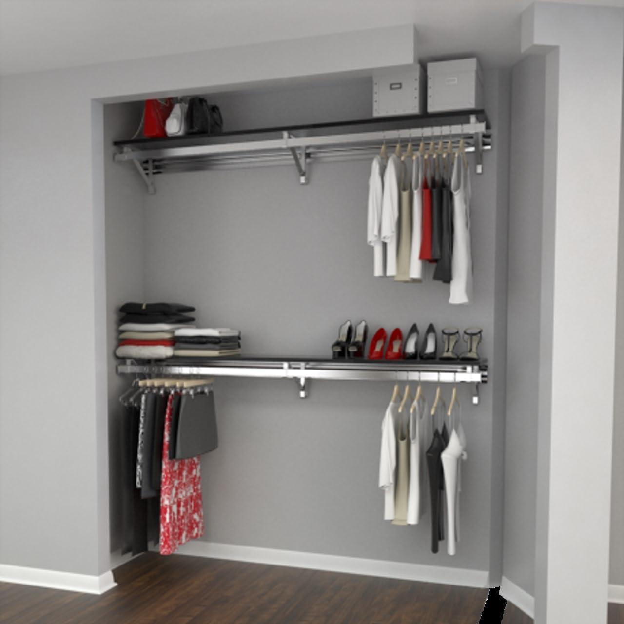 Espresso Double Hang Closet System with Wood Shelves