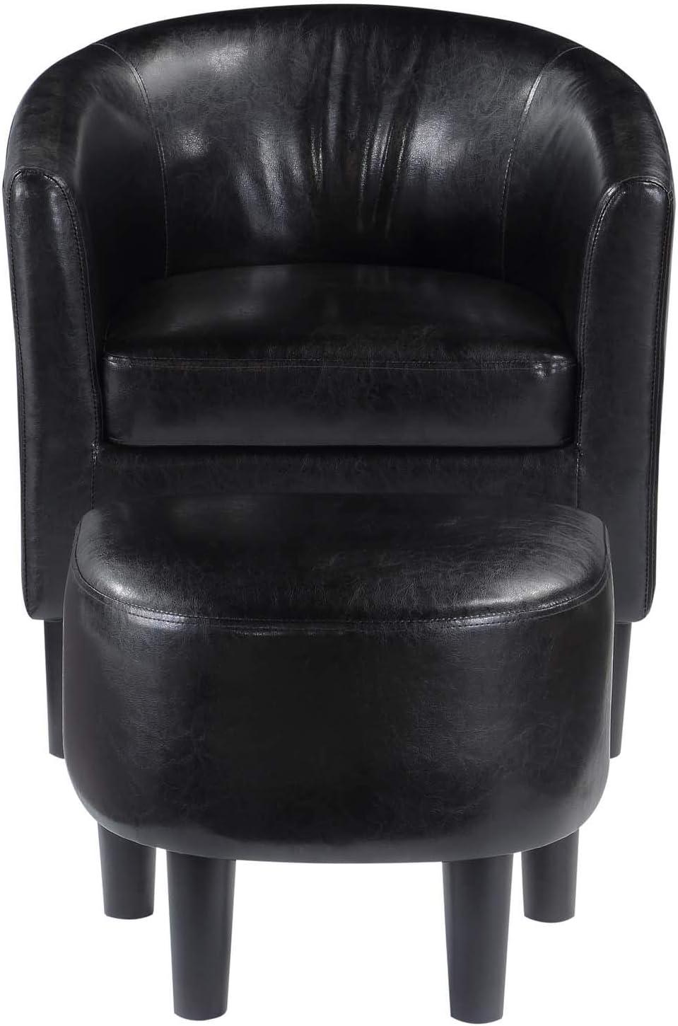 Convenience Concepts Take a Seat Churchill Accent Chair with Ottoman, Black Vegan Leather