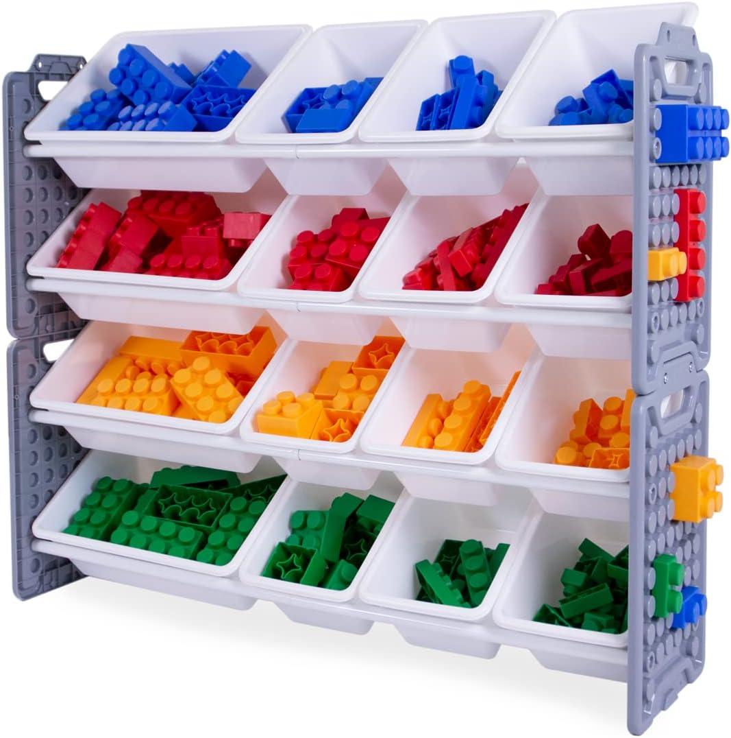 UNiPLAY Toy Organizer With 16 Removable Storage Bins and Block Play Panel, Multi-Size Bin Organizer