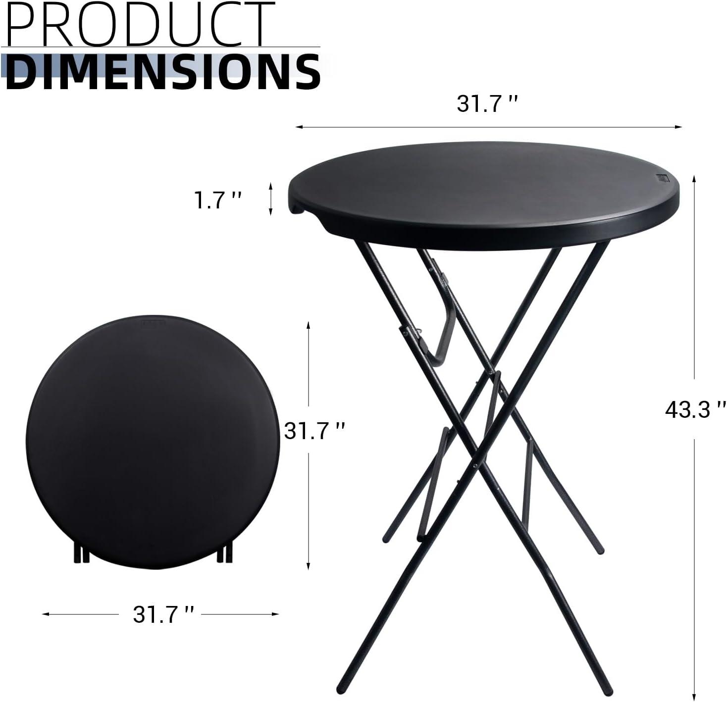 32in Cocktail Table Folding High Top Table, Round Portable Plastic Bar Height Table for Parties,Patio,Dining Room,Indoor Outdoor Banquet Table, Black