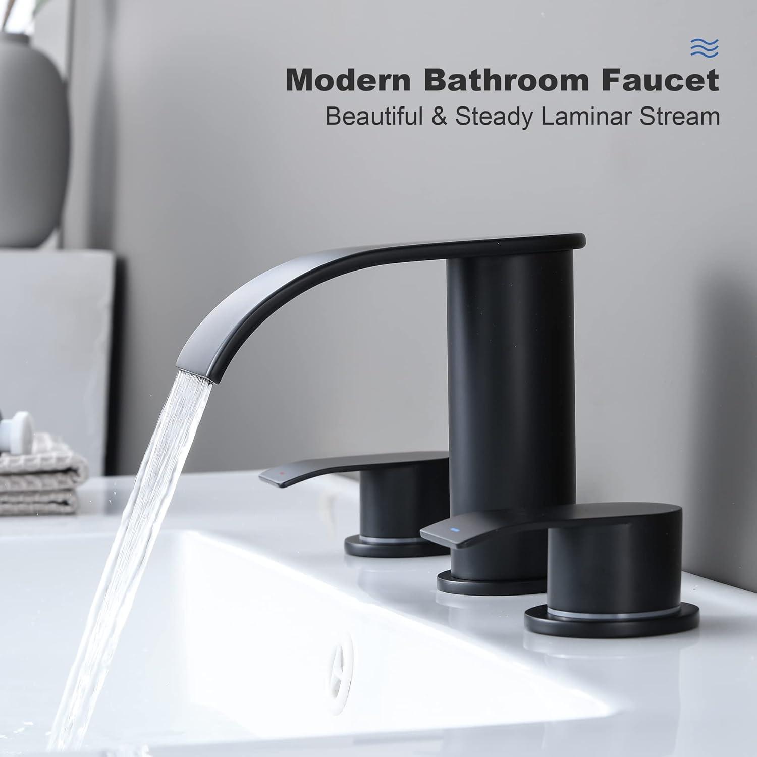 Matte Black Brass 8-Inch Widespread Waterfall Faucet