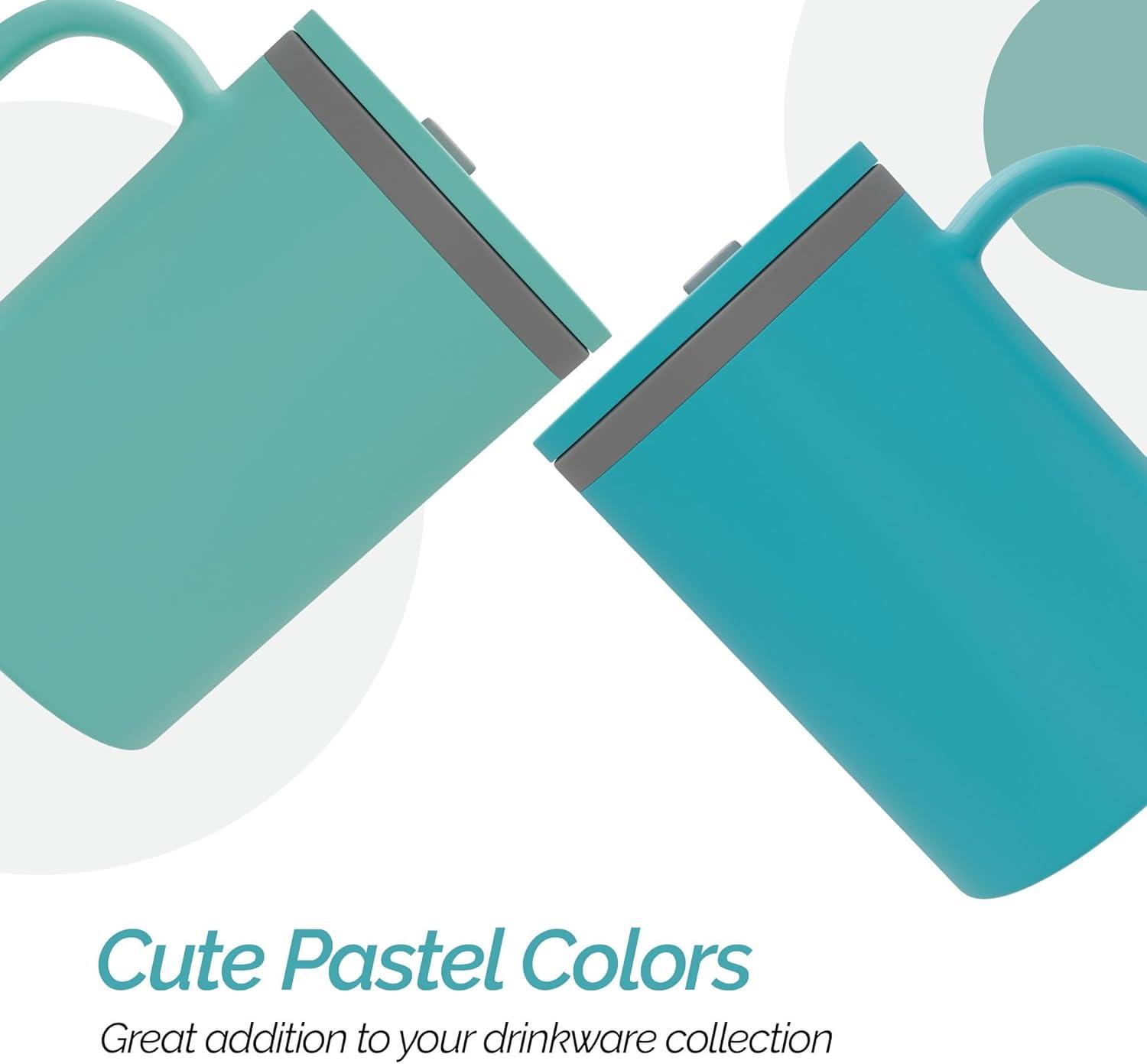 Copco Iconic 16oz Double Wall Insulated Desk Mug with Lid and Handle, Set of 2, BPA-Free Reusable Plastic, Spill-Proof, Wide Mouth (Aqua/Mint)