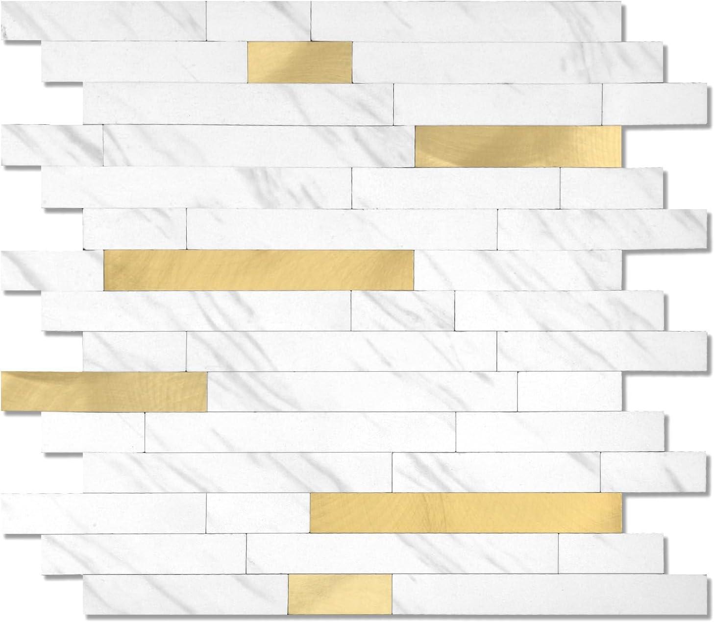 10-Pack Peel and Stick Tile Backsplash 12"X12" PVC Wall Tiles, Stick on Backsplash for Kitchen, Bathroom Tile, Fireplace Décor, Laundry Table, Stair Decals in Cala Golden