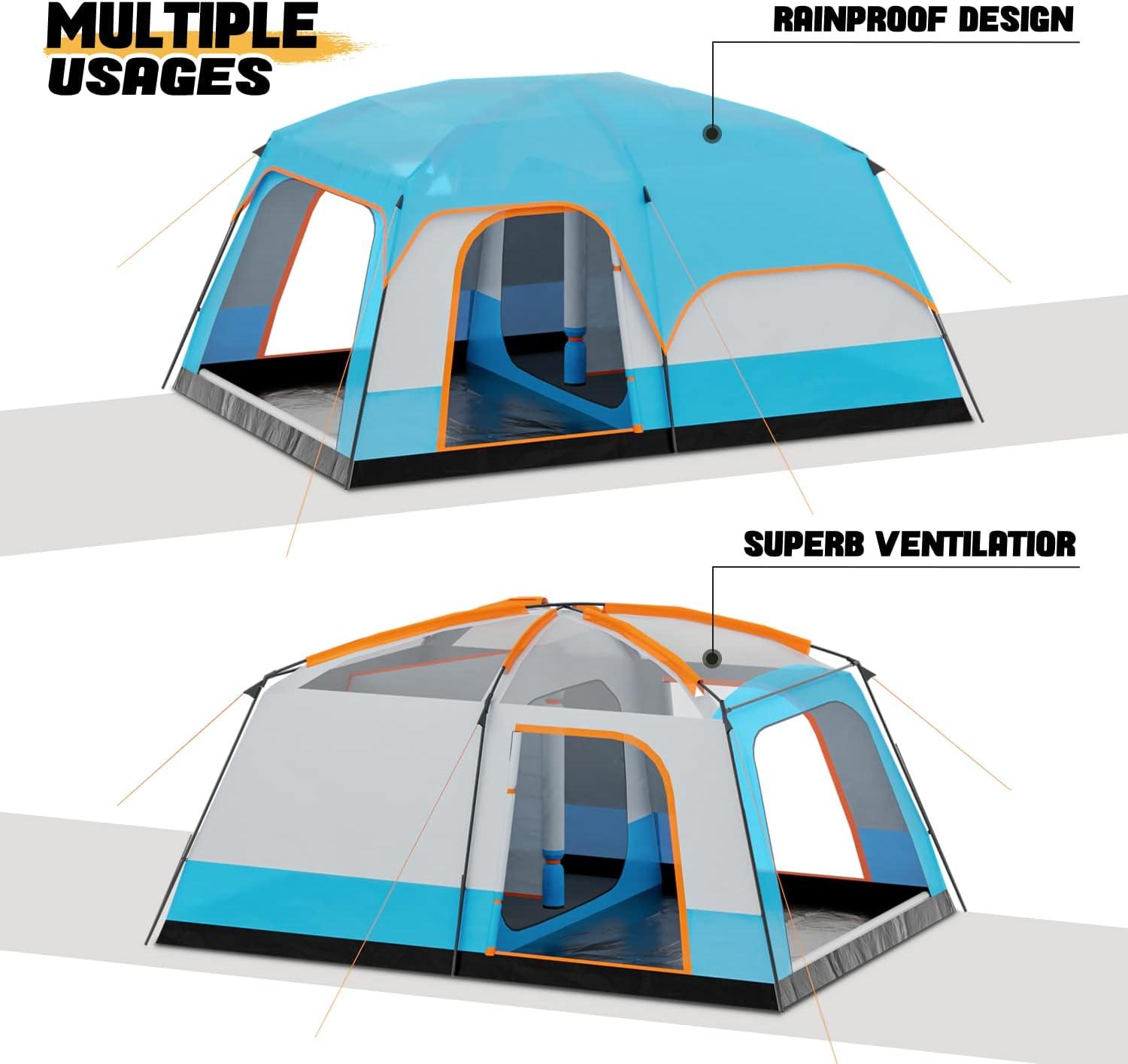 174x128" Portable Camping Hiking Tent 8 People Family Backpacking Instant Cabin