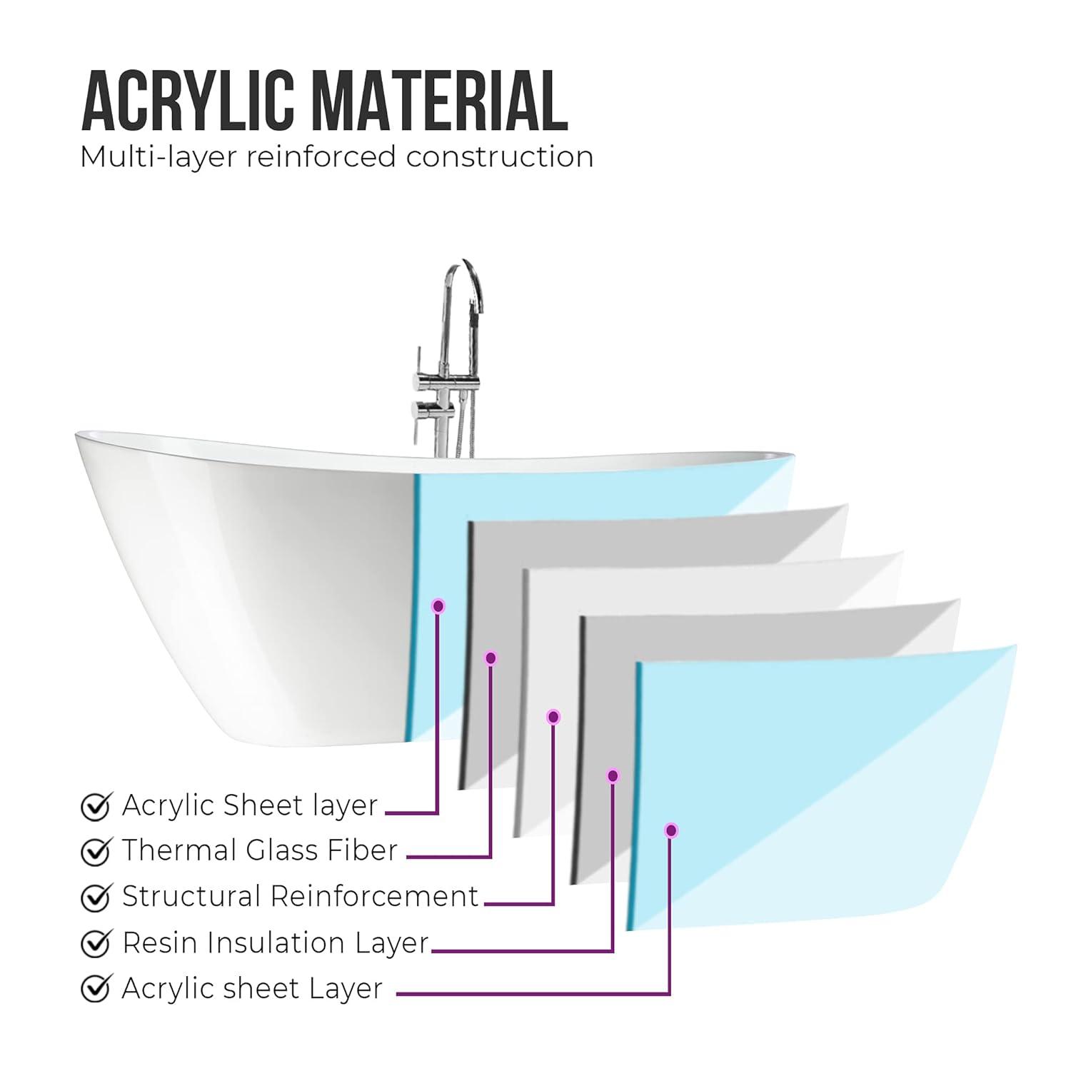 Maya 55" x 28" Freestanding Soaking Acrylic Bathtub