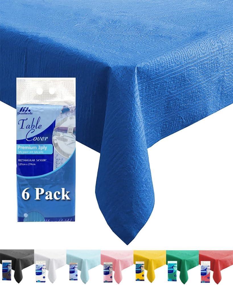 6 Pack Plastic Royal Blue Tablecloth for Parties, Rectangular Table Decorations, 54 x 108 Inches, Disposable Table Cover for Birthday, Graduation Party Supplies