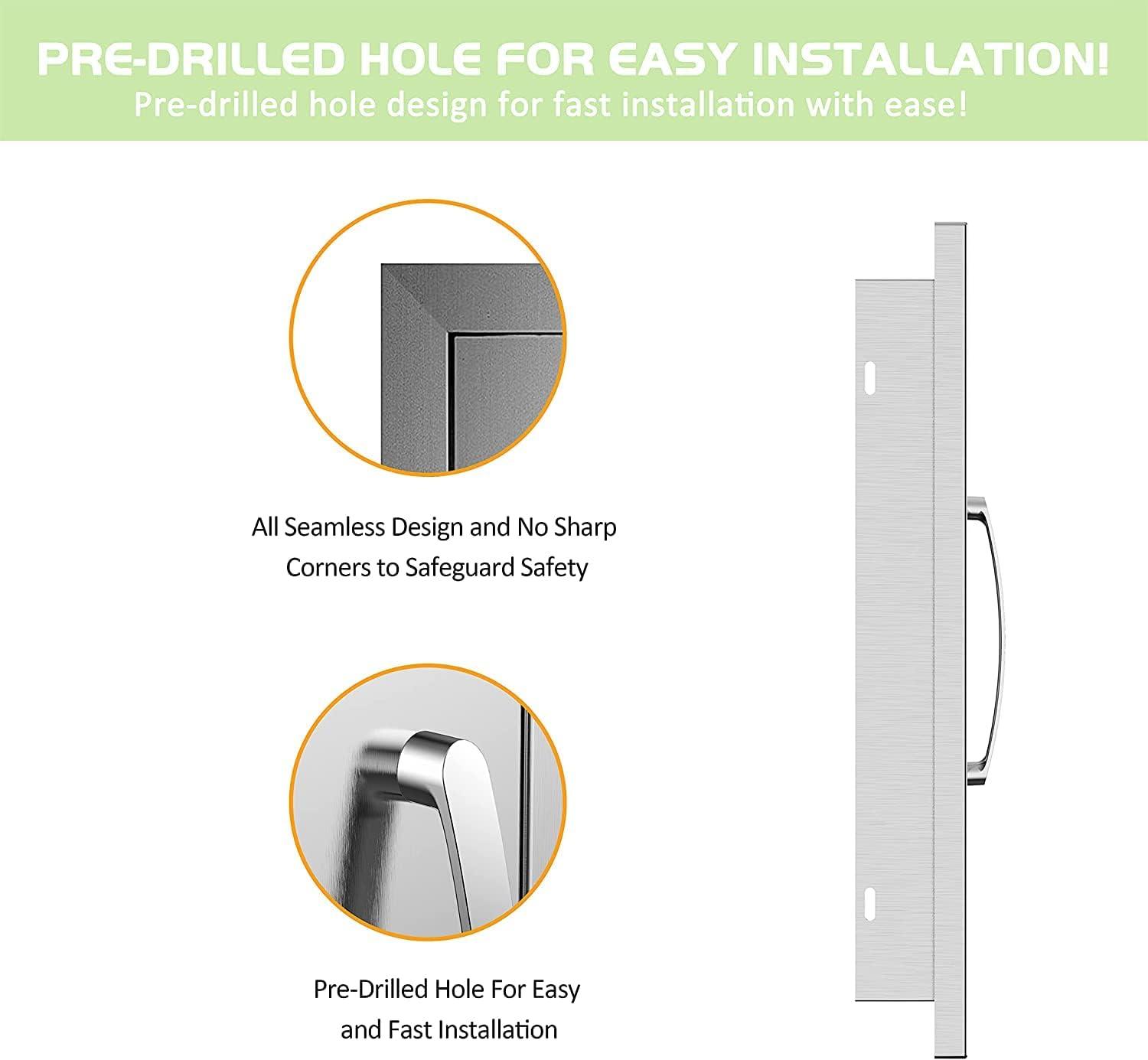 Outdoor Kitchen Doors - 24W x 24H Inch, Double BBQ Access Doors, 304 Stainless Steel for Outdoor Kitchen Cabinet Grill Station or BBQ Island