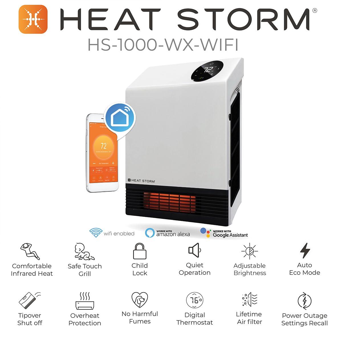 Heat Storm Heat Storm 1000 Watt 3400 BTU Electric Wall Mounted Space Heater with Adjustable Thermostat , Remote Included and with Digital Display