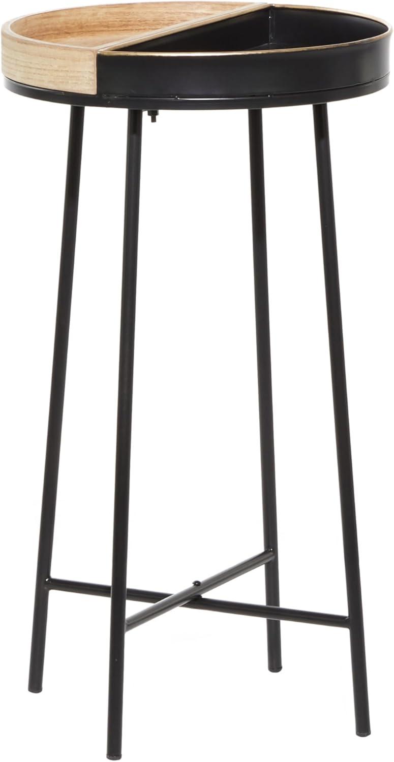 Olivia & May Contemporary Metal and Wood Accent Table Medium Black: Round Side, No Assembly Required