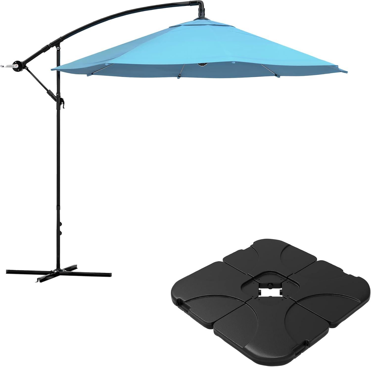 10-Foot Blue Aluminum Cantilever Patio Umbrella with Base