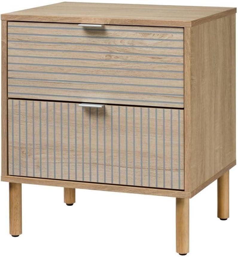 Sango Sango Merk 2-Drawer Solid Wood Nightstand, Drawers With Horizontal & Vertical Grooves