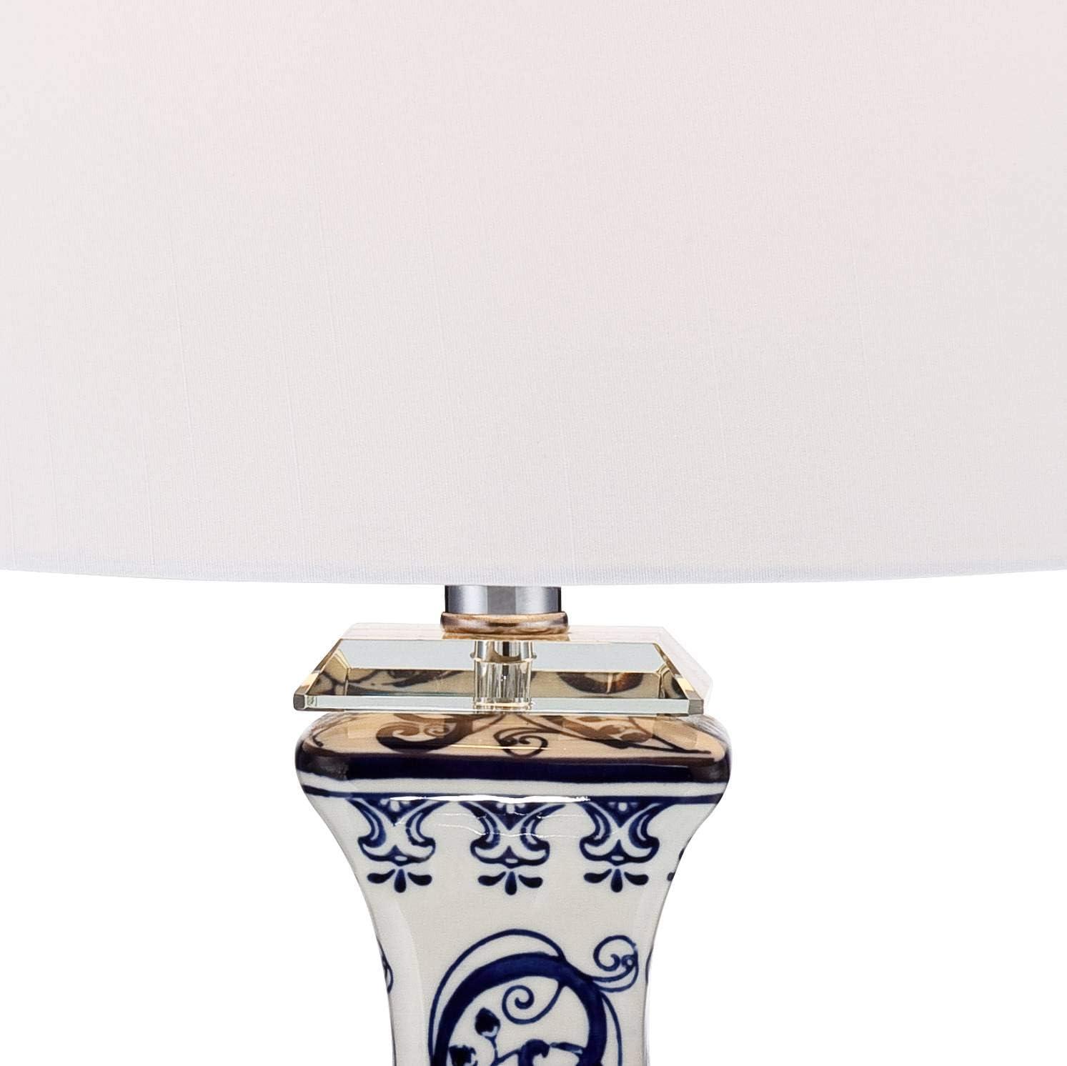 Barnes and Ivy Iris Asian Table Lamp 28" Tall Porcelain Blue Floral Jar Geneva White Drum Shade for Bedroom Living Room Bedside Nightstand Office Kids