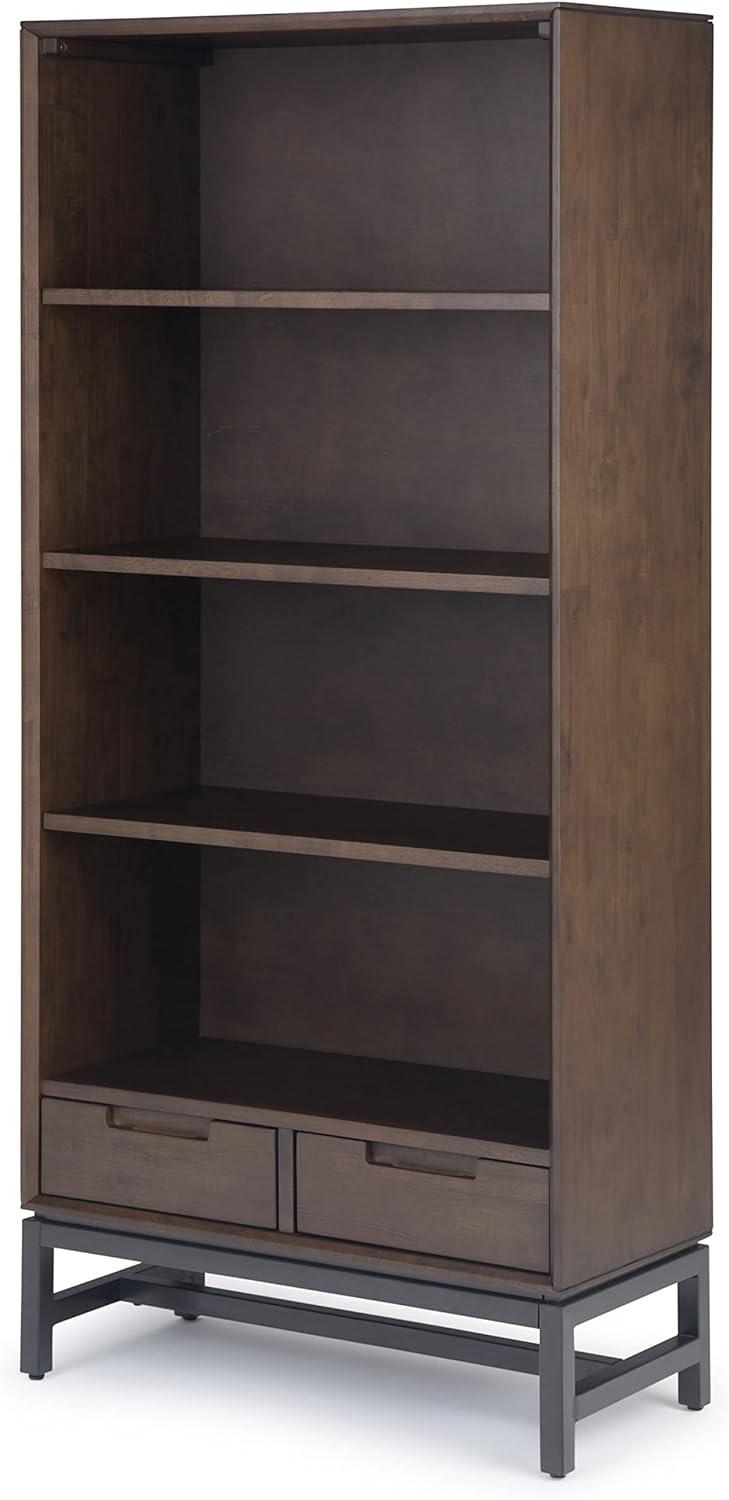 Simpli Home Banting Solid Hardwood Mid Century Bookcase In Walnut Brown