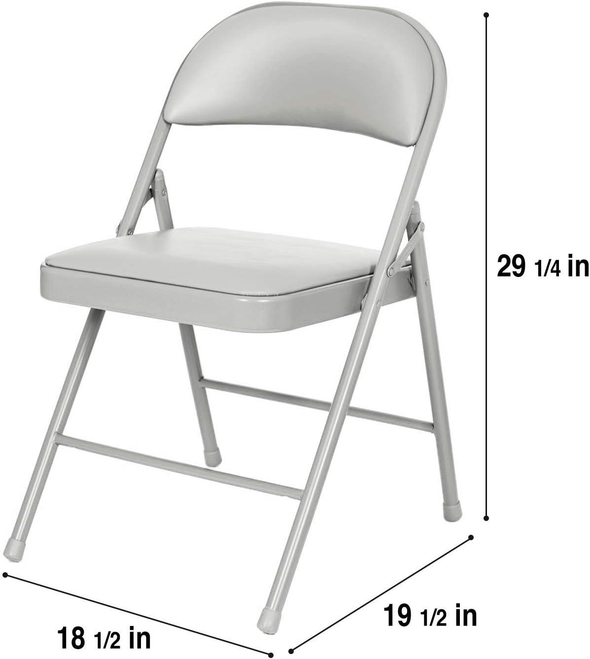 Folding Chairs with Padded Cushion and Back, 4pcs Potable Iron & PVC Durable Chairs for Indoor and Outdoor, School, Office and Garden Party, Gray