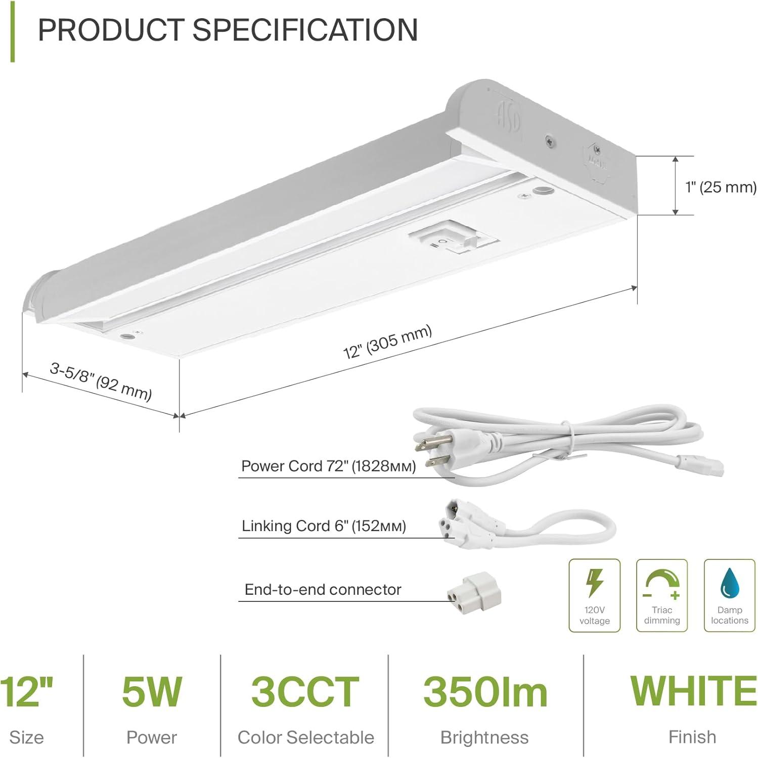 ASD Swivel LED Under Cabinet Lighting, 18 Inch 8W, Hardwired or Plug-in, 2700K/3000K/4000K, Hi/Low Switch, Rotatable Lens, Dimmable Linkable Under Counter Light for Kitchen, ETL & Energy Star