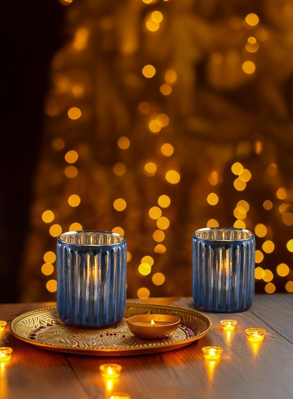 Serene Spaces Living Set Of 6 Pink Vintage Votive Holder, Tealight Holder, Stainglass Candle Holder, Ideal For Weddings, Parties, Indoor & Outdoor Events, Home Decor, Measures 2.5" Tall & 3" Diameter