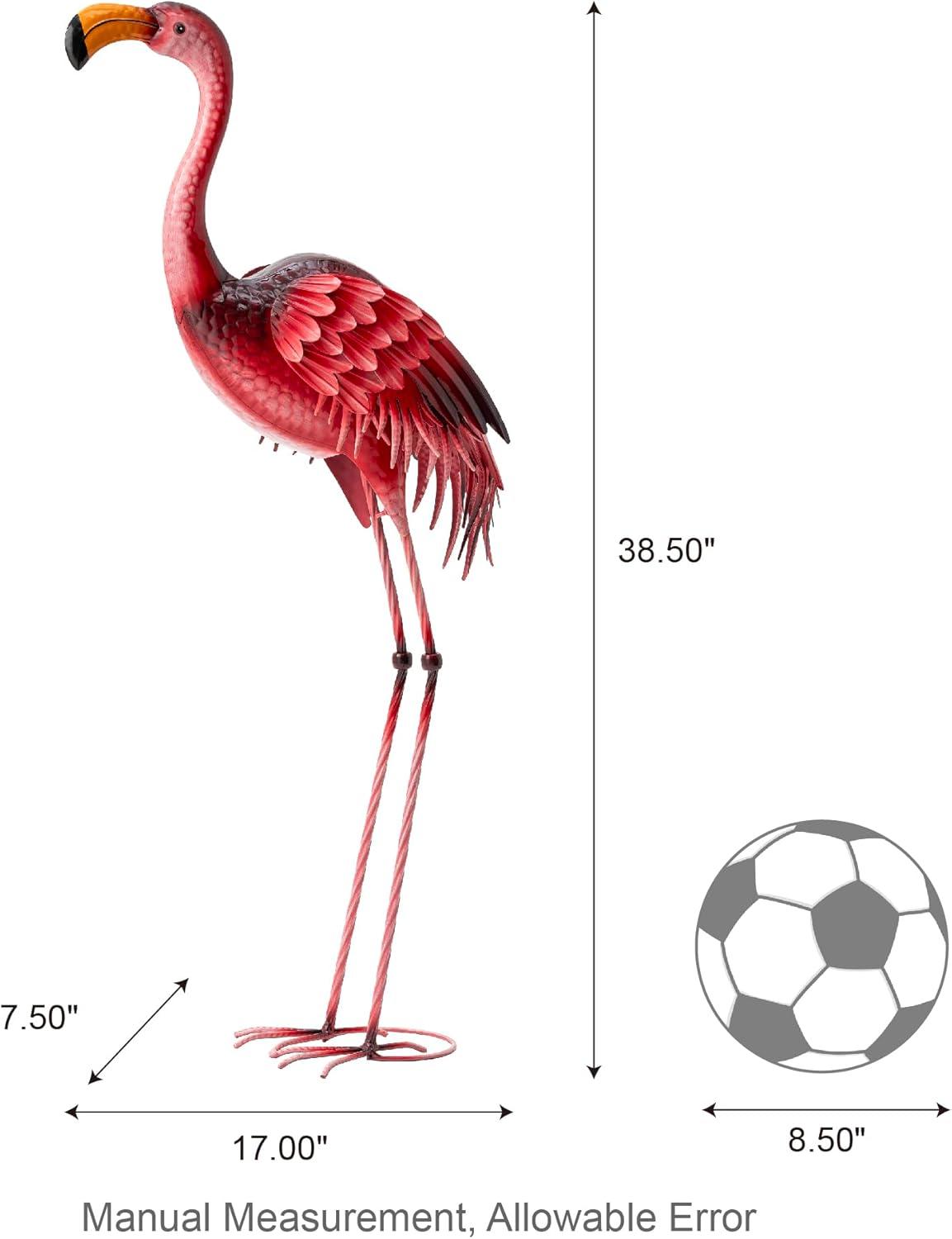 38.5 in. H Metal Standing Flamingo Garden Statue with Stakes (KD)