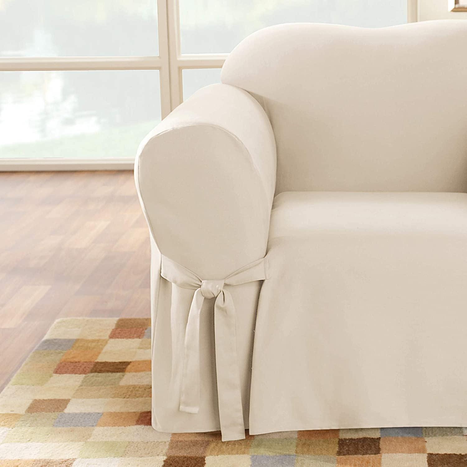 Duck Chair Slipcover Natural - Sure Fit: Cotton Stretch Fit, Machine Washable, Indoor Use, Box Cushion Compatible