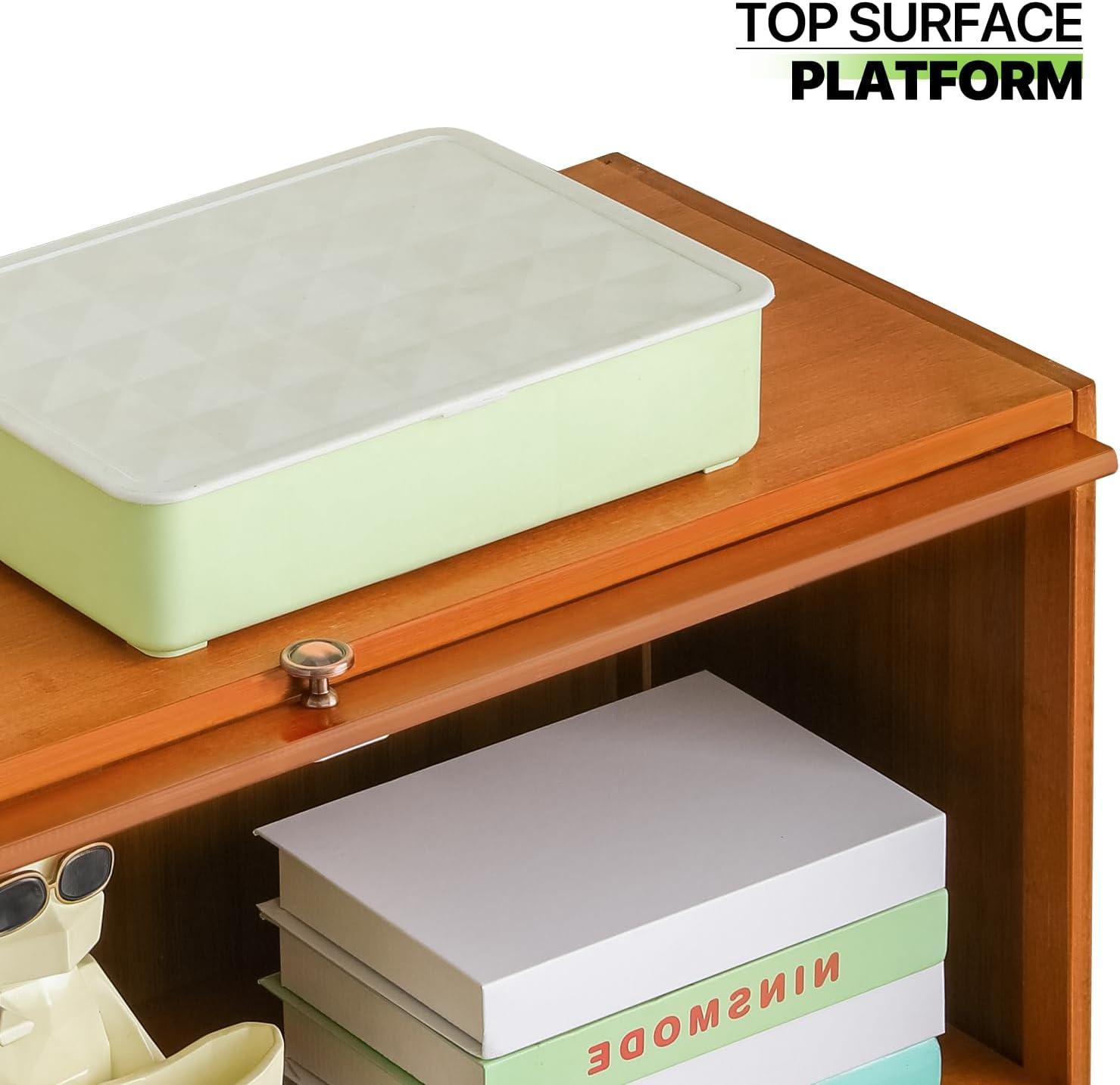 Magshion Bamboo/Acrylic 3 Shelves Bookshelf, with Transparent Door Bookcase, Brown, for Home