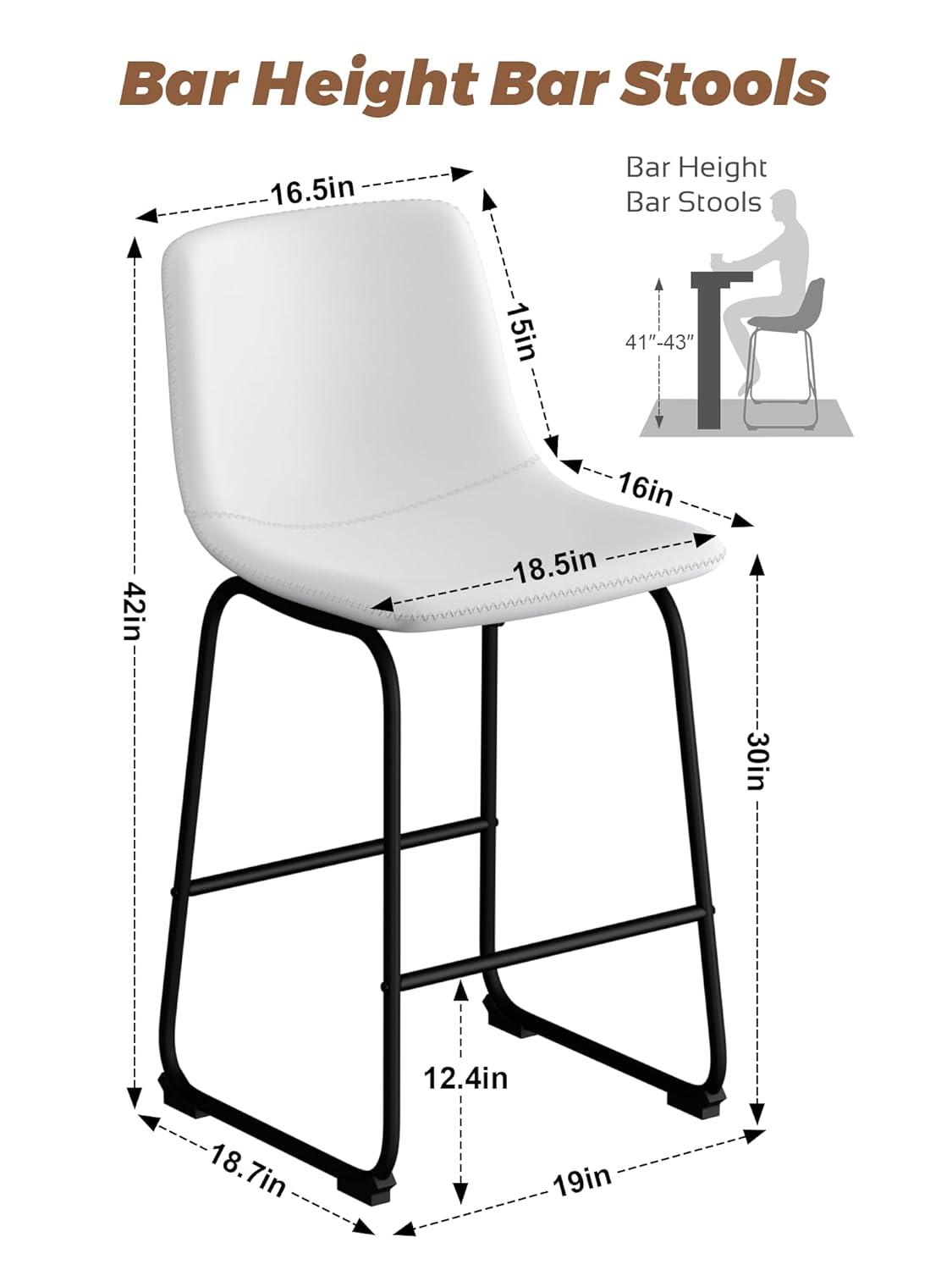 Bar Stools Set of 2, 26inches Counter Height Barstools with Back, Modern Bar Stool for Kitchens Island, Faux Leather Bar Chairs with Metal Legs and Footrest (White)