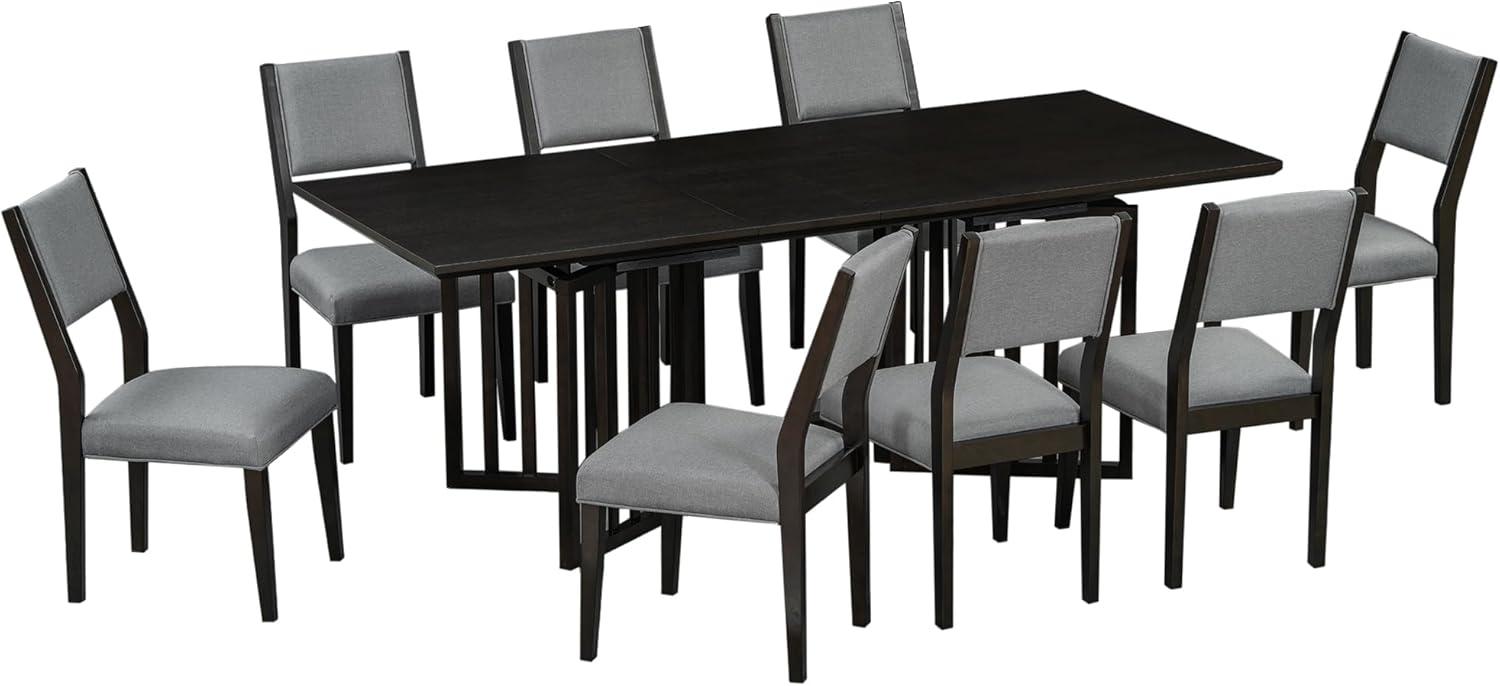 Espresso Extendable 83.9'' Dining Table Set with 8 Upholstered Chairs