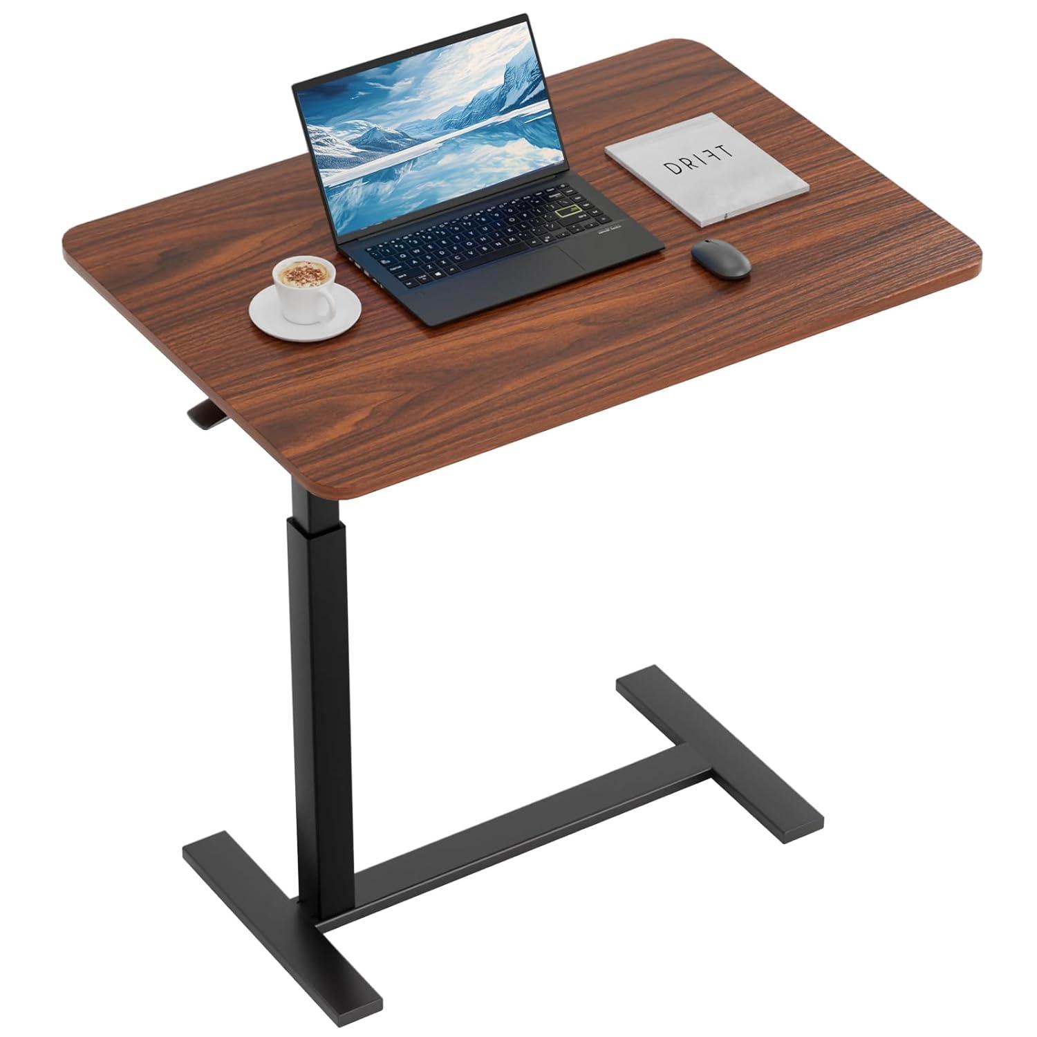 Sweetcrispy Overbed Bedside Table with Wheels, Adjustable Hospital & Home Use Bed Rolling Laptop Table, Mobile Standing Desk, Rustic Brown