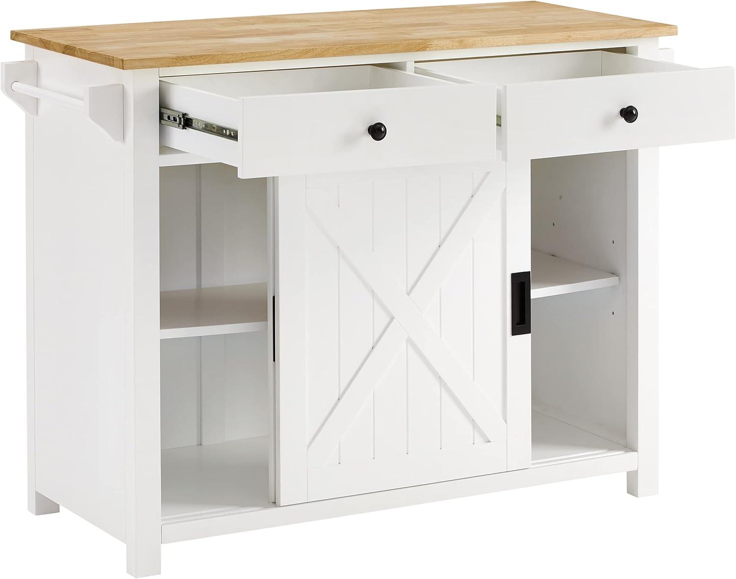 Laurel Kitchen Island/Cart White/Natural - Crosley: Farmhouse Style, Towel Bar, Adjustable Shelf