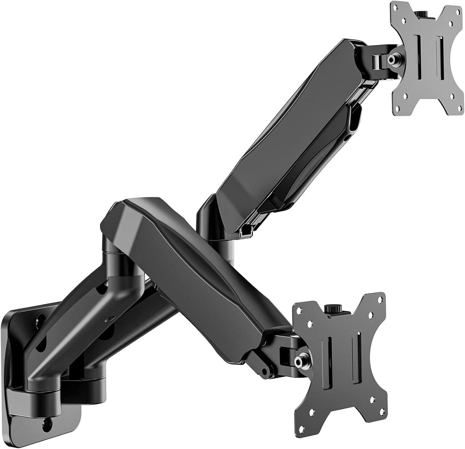 Black Dual Monitor Wall Mount with Gas Spring Arm for 27-32 Inch Screens