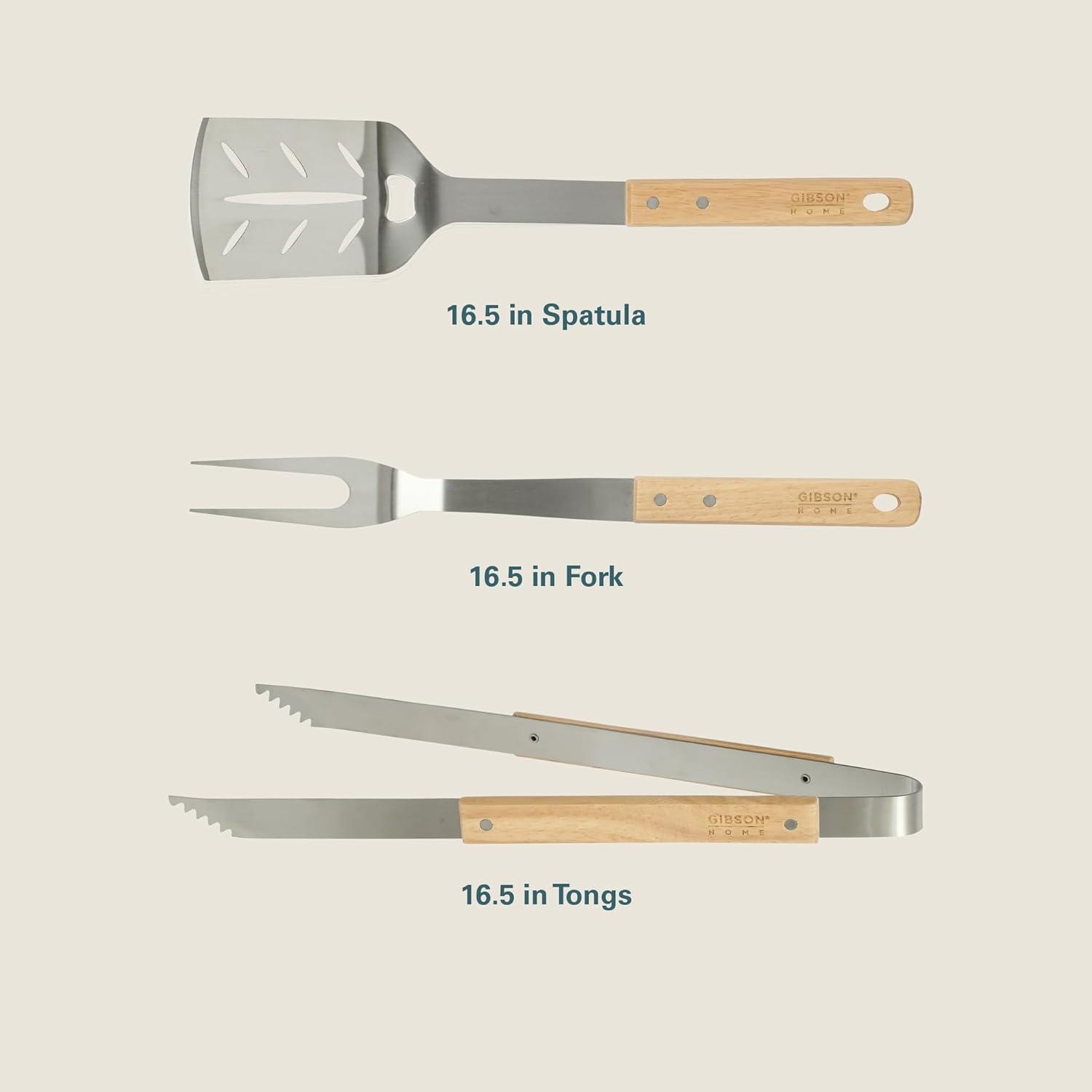 Gibson Gibson Home Barbecue Plus 3 Piece Barbecue Tool Set with Rubberwood Handles