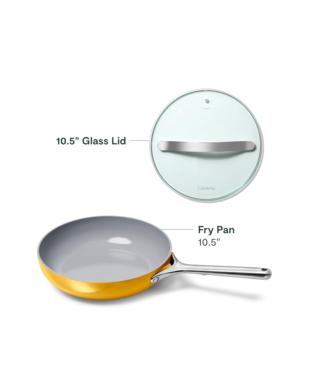 Caraway Home 10.5" Fry Pan Marigold: Nonstick Ceramic, Stainless Steel Handle, Oven-Safe, Induction Compatible