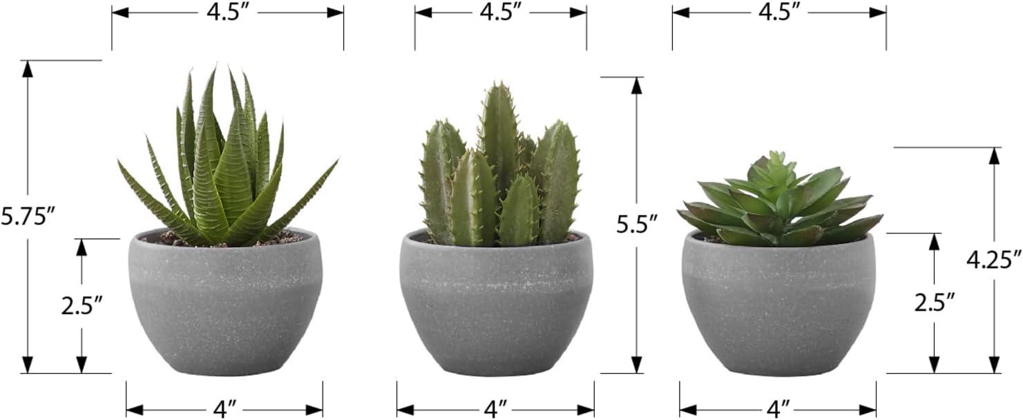 Benjara Artificial Succulents Silk Plant Indoor Set of 3, Green, Gray Cement