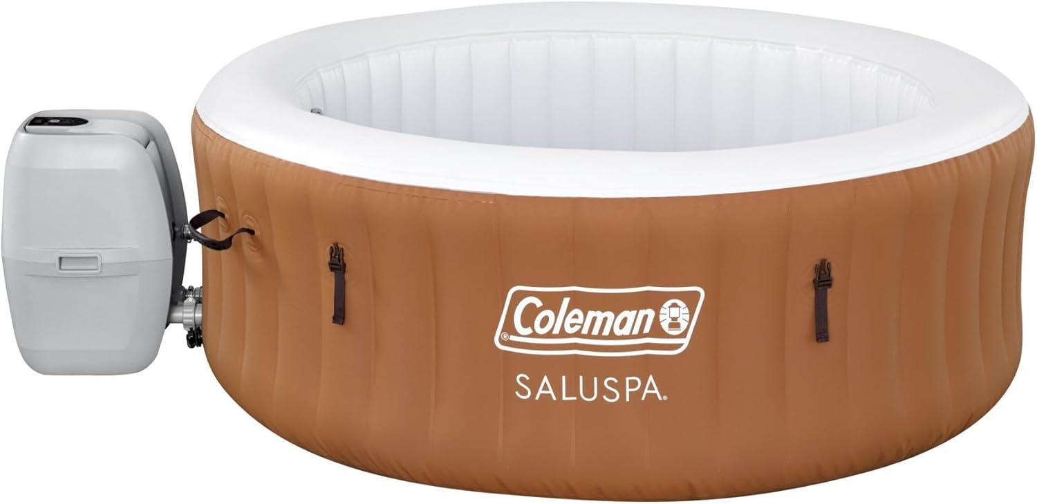 Coleman SaluSpa Ponderosa AirJet 2 to 4 Person Inflatable Hot Tub Round Portable Outdoor Spa with 120 Soothing Jets with Cover, Orange