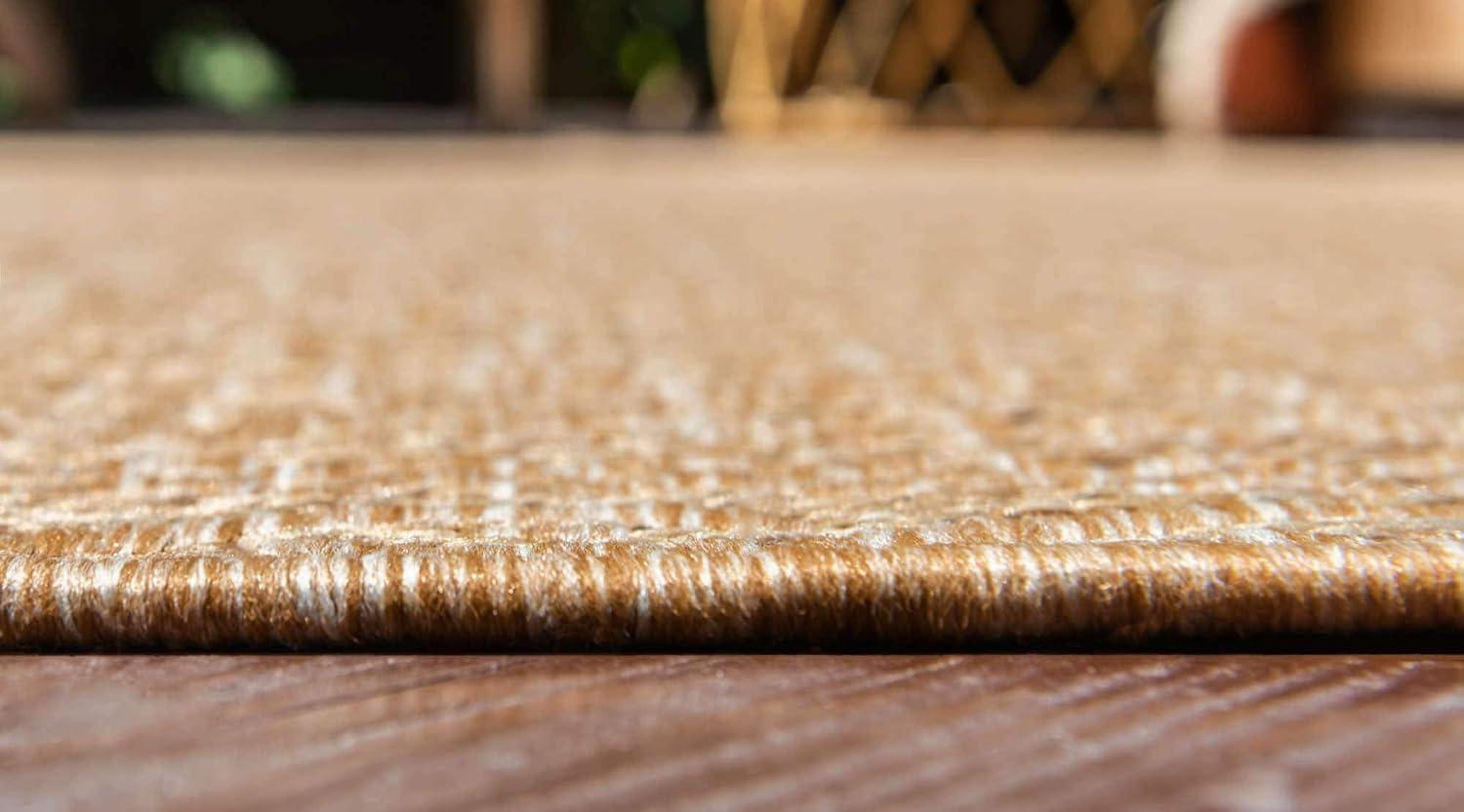 Light Brown Flat Woven Synthetic Outdoor Area Rug 7' x 10'