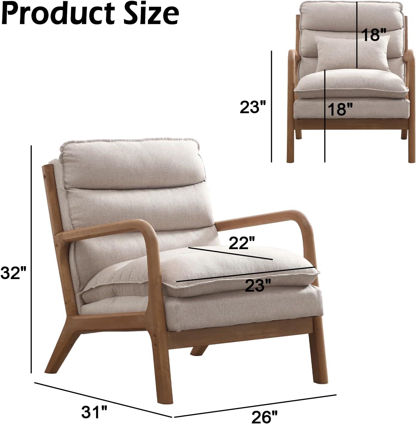 Karl home Accent Chairs Set of 2, Mid-Century Modern Chair with Pillow Upholstered Lounge Arm Chair with Solid Wood Frame & Soft Cushion for Living Room, Bedroom, Balcony, Beige