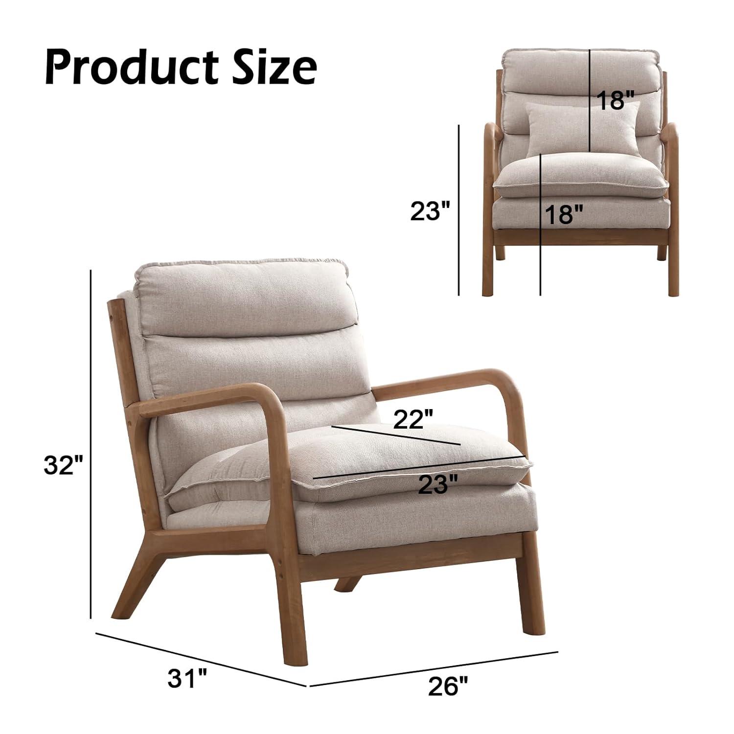 Karl home Accent Chairs Set of 2, Mid-Century Modern Chair with Pillow Upholstered Lounge Arm Chair with Solid Wood Frame & Soft Cushion for Living Room, Bedroom, Balcony, Beige